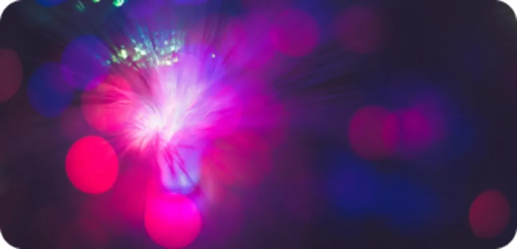 Abstract banner with glowing neon lights and digital particles
