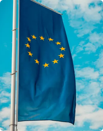 Flag of the European Union waving against blue sky